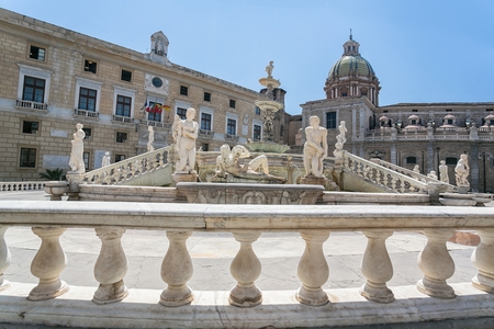 PALERMO, ITALY - july 27, 2015: View of Piazza Pretoria (Square of Shame), Palermo, Sicily, Italy. At the center of the square is the Fontana Pretoria (1554), by Francesco Camillianiのeditorial素材