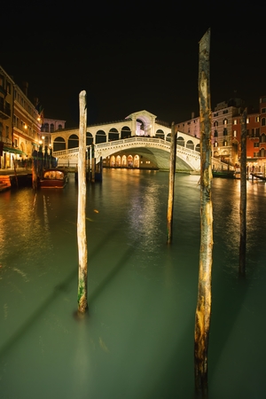 Rialto Bridge at Night, Venice, Italyのeditorial素材