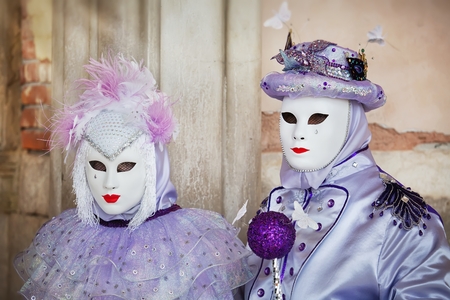 Venice, Italy - February 27, 2014: Unidentified person with Venetian Carnival mask in Venice, Italy on February 2014. In 2014 the Venetian Carnival was held Between February 15 and March 4のeditorial素材