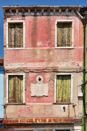 The house in which he lived Professor Emilio Pesenti, founder of the association between fishermen on the island of Burano near Venice, Italyのeditorial素材