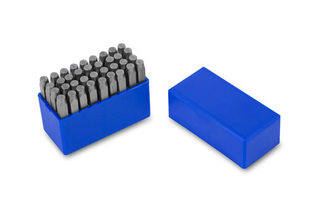 metal lettering stamps punch set in a plastic box, clipping pathの写真素材