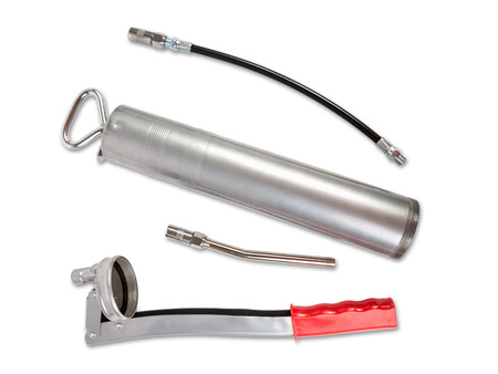 Grease gun for oil lubrication on white backgroundの写真素材