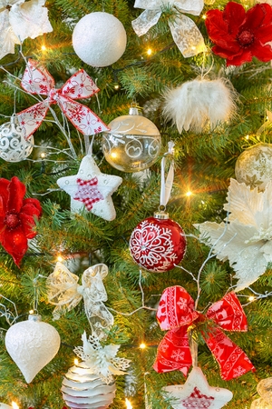 Christmas decorations on the branches firの写真素材