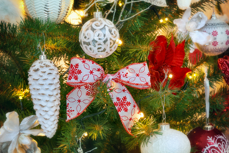Christmas decorations on the branches firの写真素材