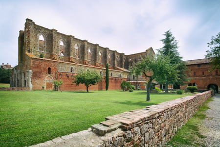 Cistercian convent built in the 12th-century, 30 km southwest of the city of Siena, Tuscany, Italyの写真素材