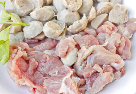 Shredded pork, put it in the dish.の写真素材