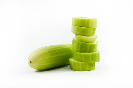 Slice cucumber on a white background.の写真素材