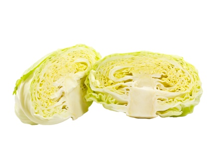 Cut cabbage on white background.