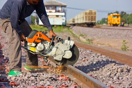 Workers were cutting tracks for maintenance の写真素材