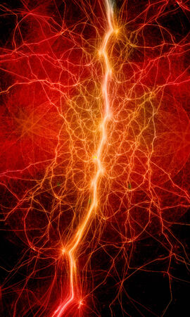 Orange lines fractals pattern on black.の写真素材