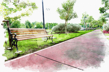 Watercolor painting park.の写真素材