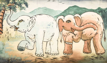 Elephant painting on the wall.の写真素材