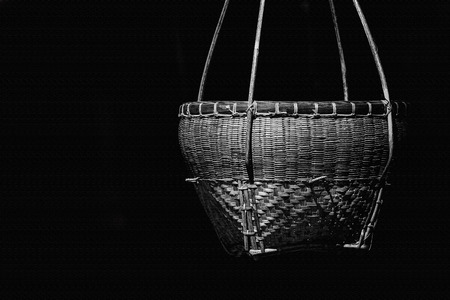 Black and white  baskets crafts of Thailand on canvas.