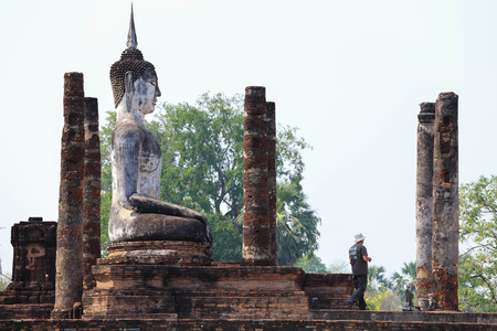 Sukhothai old historic town and old big Buddha statue.の写真素材