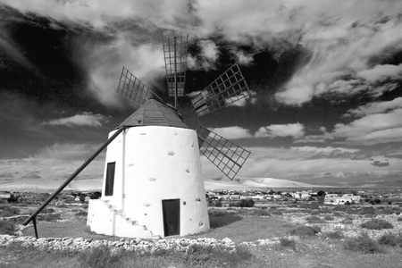 Spain, Fuerteventura, Wind Millの写真素材