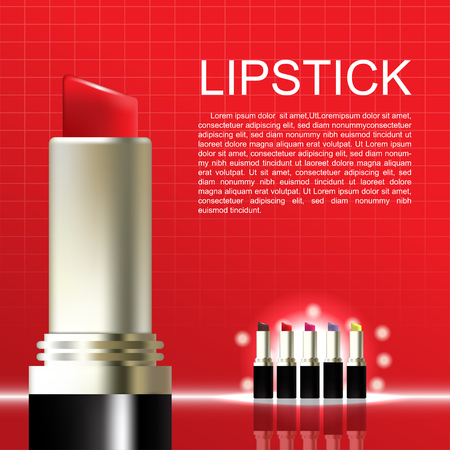 A Vector cosmetic poster lipstick close up on red backgroundのイラスト素材