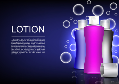 Cosmetic ads design lotion bottles with bubbles backgroundのイラスト素材