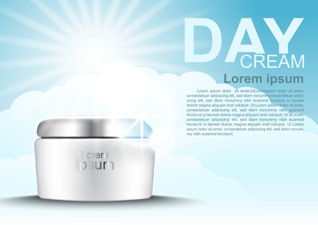 Nourishing day cream template on sunshine and cloud background for cosmetic ads vector illustrationのイラスト素材