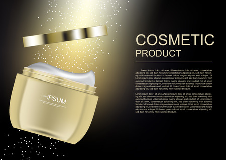 Moisturizer with gold container and light beam on black background vector cosmetic ads templateのイラスト素材