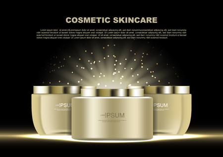 Baby face cream set with radiant and glitter on dark background vector cosmetic templateのイラスト素材