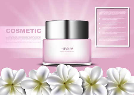 Night cream and jasmines with small template .on pink background vector cosmetic adsのイラスト素材