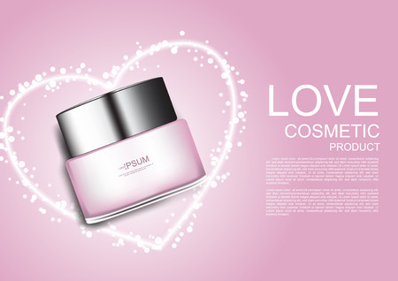 Pink cosmetic cream in the middle of heart shape light vector cosmetic adsのイラスト素材