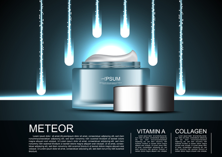 Opened cream with meteor shower lights on dark backgroundのイラスト素材