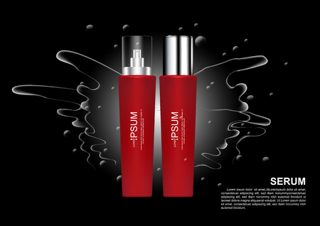 Face serums with template and splash water on black background vector cosmetic adsのイラスト素材