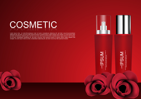 Serums and red roses on red background cosmetic adsのイラスト素材
