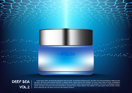 Vector cosmetic ads anti-aging cream on deep sea background with templateのイラスト素材