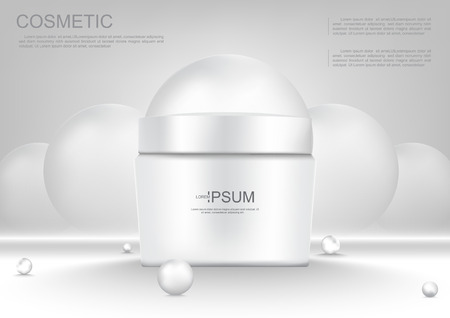 Whitening cream and white pearls on gray background vector cosmetic adsのイラスト素材