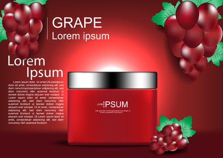 Cosmetic cream with grapes on red shining light backgroundのイラスト素材