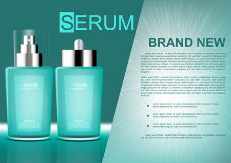 Vector cosmetic ads green serum bottle with abstract light effectのイラスト素材