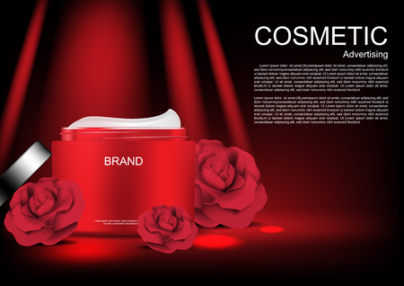 Opened cream with roses and red spotlight vector cosmetic adsのイラスト素材