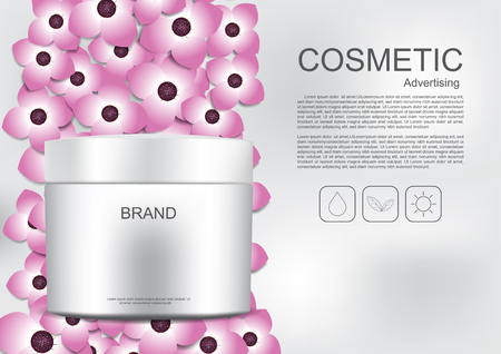 Cosmetic cream with template and pink flowersのイラスト素材