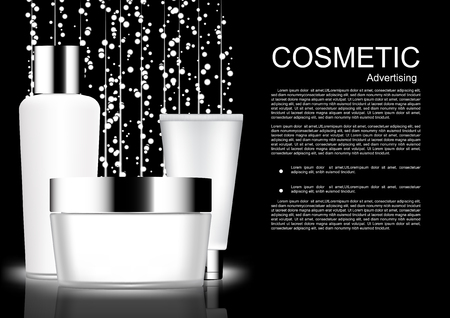 Skin care set with small light bubbles, white cosmetic collectionのイラスト素材