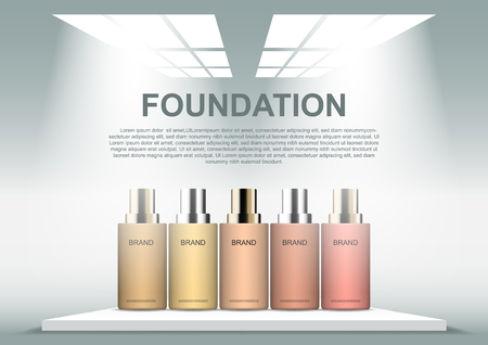 Beauty cosmetic ads five foundation cream on stage Vector illustration.のイラスト素材