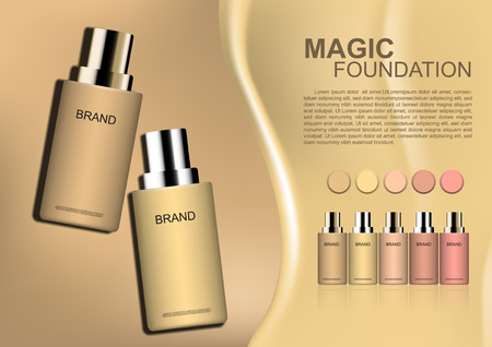 Beauty cosmetic ads foundation cream and five color samples with template backgroundのイラスト素材