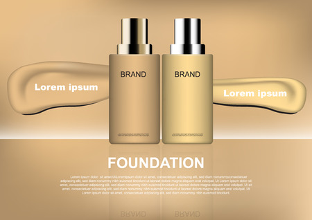 Beauty cosmetic ads foundation cream and two color samples on brown backgroundのイラスト素材