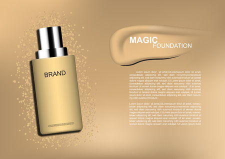 Vector beauty cosmetic ads foundation with beige cream on  beige backgroundのイラスト素材
