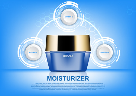 Cosmetic Cream with three futuristic buttons and light blue background, vector cosmetic beauty adsのイラスト素材