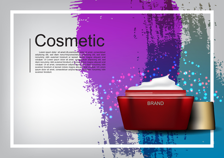 Cosmetic ads template, red cosmetic set on abstract paint backgroundのイラスト素材