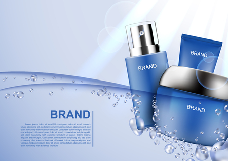 Cosmetic ads template, cosmetic cream floating on blue waterのイラスト素材