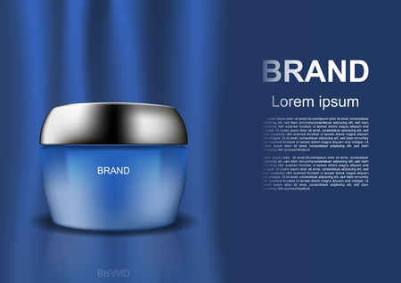 Cosmetic ads template, cosmetic cream on blue curtain backgroundのイラスト素材