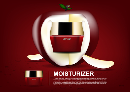 Cosmrtic ads template, cosmetic cream inside red apple on red background vector concept designのイラスト素材