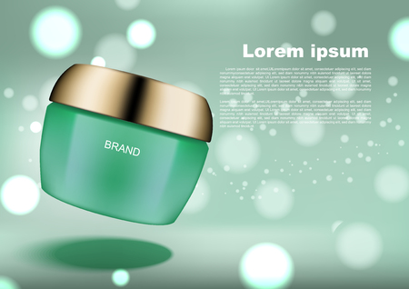 Beauty cosmetic ads, night cream with bubble light and bokeh on green backgroundのイラスト素材