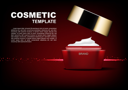 Cosmetic ads template with red cosmetic cream on dark backgroundのイラスト素材