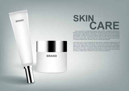 Beauty cosmetic ads, white cosmetic set on green background vector illustrationのイラスト素材