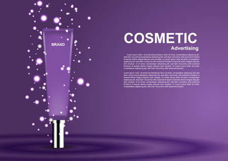 Beauty cosmetic ads, cosmetic tube and small bubble light on purple backgroundのイラスト素材