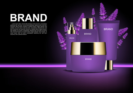 Beauty cosmetic ads, Skin care product with lavender and template on dark backgroundのイラスト素材